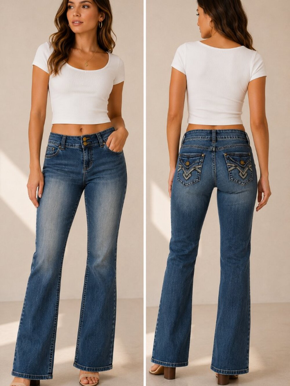 Roz & Ali Stretch Jeans Size 14 Straight Leg High Rise Gold Button Denim
